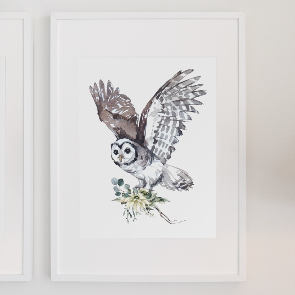 Owl Illustration Watercolor Wall Art Print Poster Portrait Unframed - Picture 10 of 10